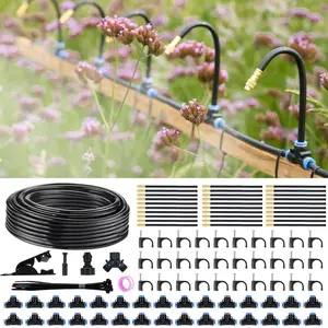 360 Automatic Drip Irrigation Kit - 5/16'' Tubing, Adjustable Universal Spray Nozzle, Copper Atomizing System for Garden/Lawn/Greenhouse - Multi-Directional Rotation, Quick Connectors, 100FT