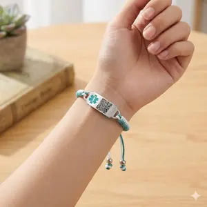 Dynamic QR Code Medical Alert Bracelet,  Adjustable Braided Rope ID Wristband for Men Women, Scan to Edit Emergency Info, No Engraving Needed, Allergy Blood Thinner Smart Medical Jewelry