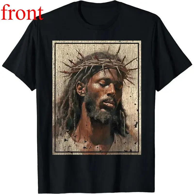 Black Jesus Shirt Face Of Jesus Cross With Crown Of Thorns Cotton T-Shirt