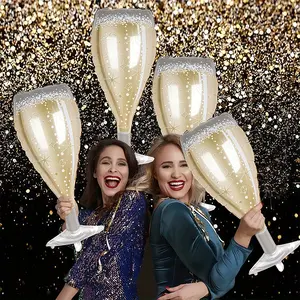 DIYDECTK 3 pcs Large Champagne Color Glass Balloons, Mylar Balloon, Perfect for Weddings, Valentine's Day, New Year, Birthday Parties, Durable Aluminum Foil Decorations