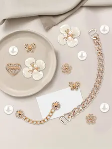 Sparkling shoe embellishment set, featuring pearl flowers and crystal rhinestones, perfect for Crocs, cute decorations, great for parties and birthdays. TikTokShopBlackFriday, Sparkling Shoe Charms