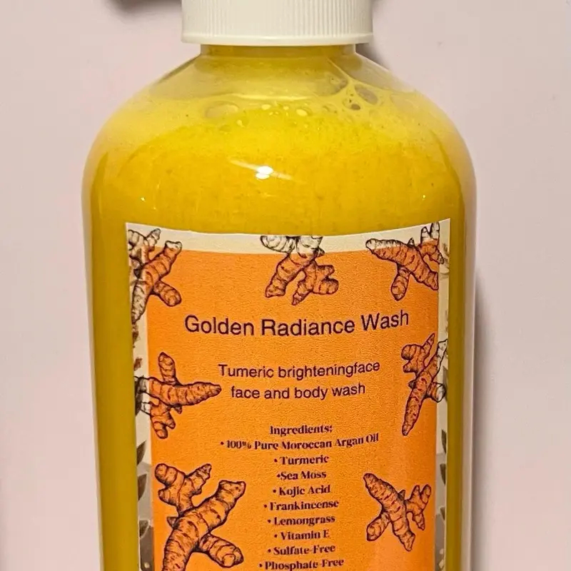 Golden Radiance Face and Body Wash - Turmeric, Kojic Acid, Sea Moss, Castor Oil, Vitamin E, Frankincense & Lemongrass for Brightening, Detox & Skin Repair - Facial Cleansing, Cleanser, Comfort, Skincare, Facial