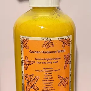 Golden Radiance Face and Body Wash - Turmeric, Kojic Acid, Sea Moss, Castor Oil, Vitamin E, Frankincense & Lemongrass for Brightening, Detox & Skin Repair - Facial Cleansing, Cleanser, Comfort, Skincare, Facial