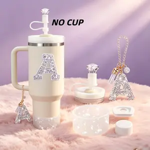6pcs Cup Accessory Set, Suitable for 30Oz 40Oz Glass Cups with Handles, White Additions Including Diamond Straw Cap, Boots, Spill-Proof Stopper, Handle Pendant, Pearl Letter Sticker (No Cup)