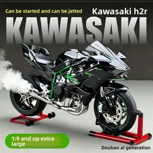 1:9 Kawasaki H2R motorcycle model, meticulously crafted from high-quality alloy, with detailed realism, equipped with exhaust effect, in a cool black and green color scheme, of collector-grade quality, suitable for both gift-giving and personal use.