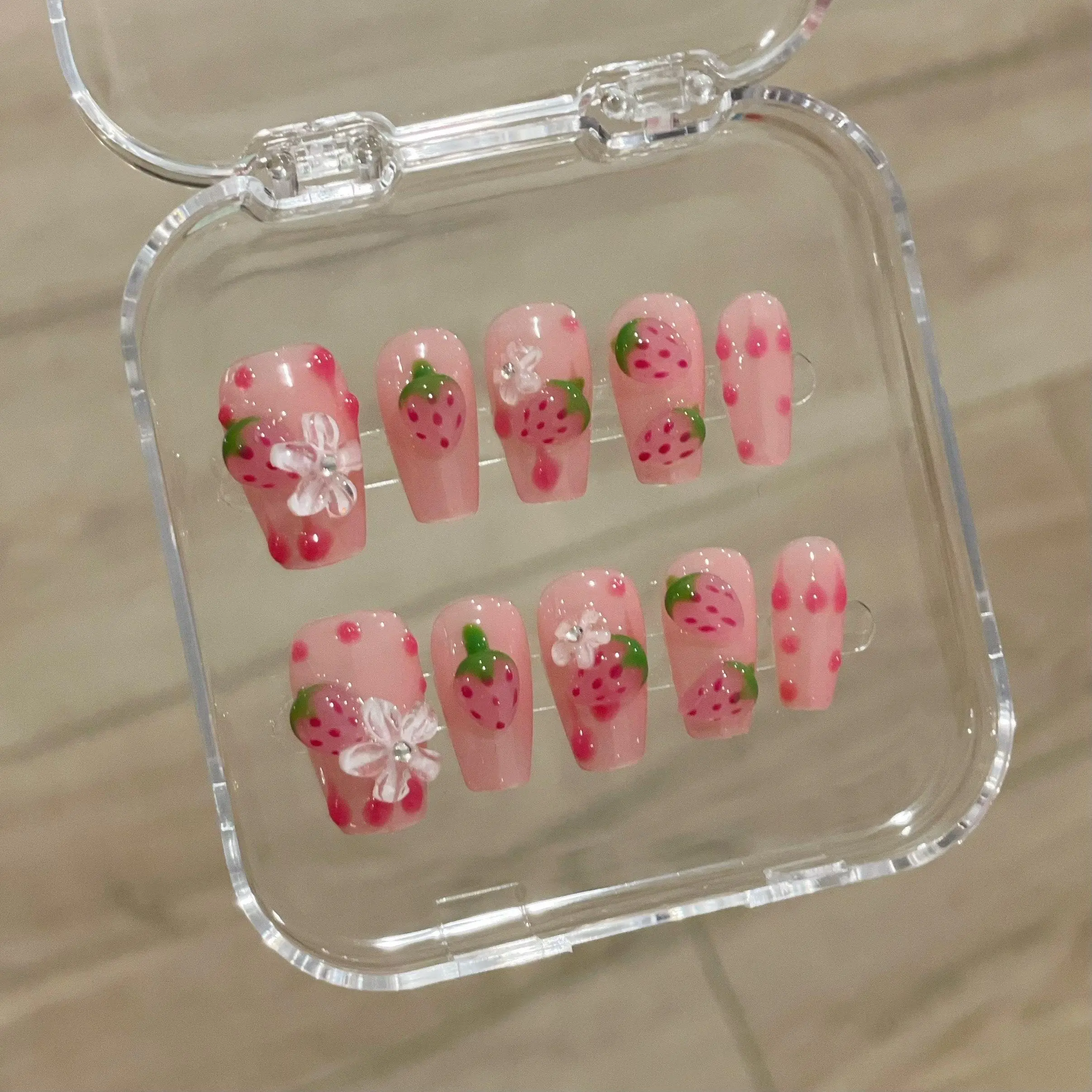 A81 Coffin Nails 3D Nails Kawaii Nails Wedding Nails Fruits Nails Handpaint Strawberry Nails Summer Nails Elegant Gift Graduation Gift
