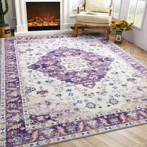 RUNIA Vintage Home Decor Area Rug – Ultra Thin Chenille Floral Non-Slip Carpet for Living Room, Bedroom, Dining Room, Nursery, and Home Office – Machine Washable Rug with Soft TPR Backing – Adds Cozy Boho Style and Comfort to Any Space