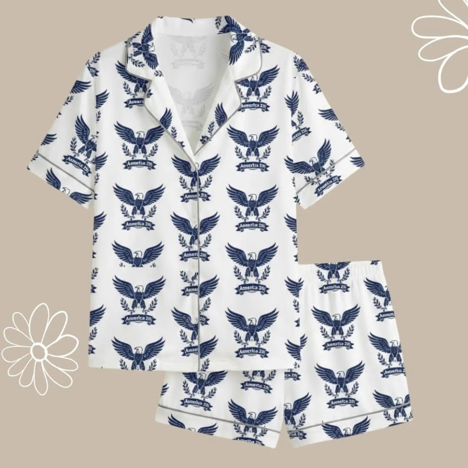 American Eagle Satin Pajama Set, Americana Nightwear