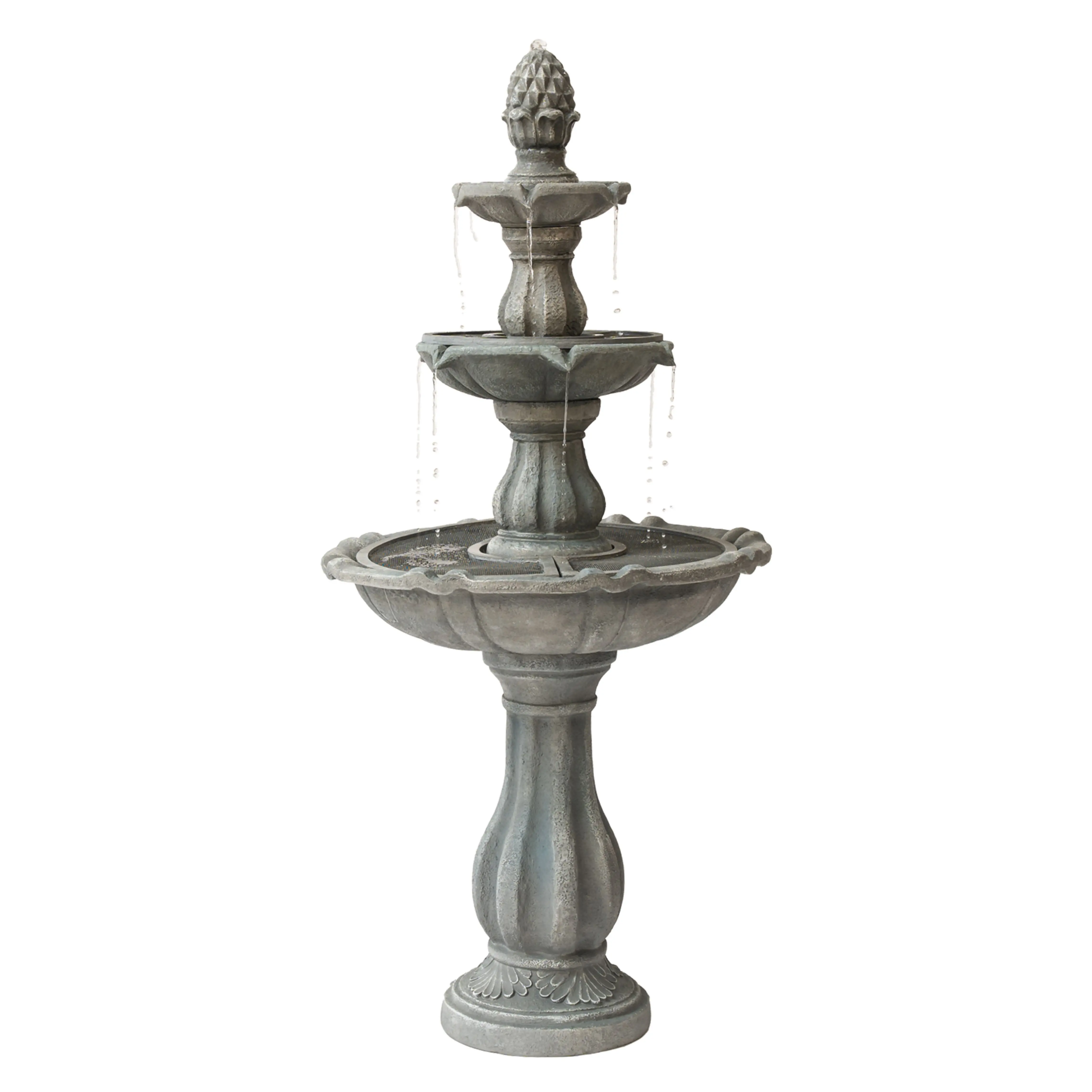 XBrand 51" 3-Tier Outdoor Water Fountain with Pineapple Top Grey Freestanding Garden Waterfall with Pump & Auto Shut-Off Large Lawn & Patio Water Feature Décor