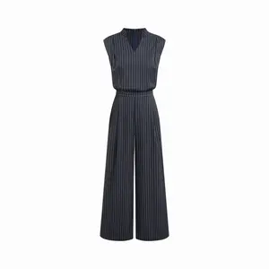 Cider Striped V-neck Wide Leg Jumpsuit