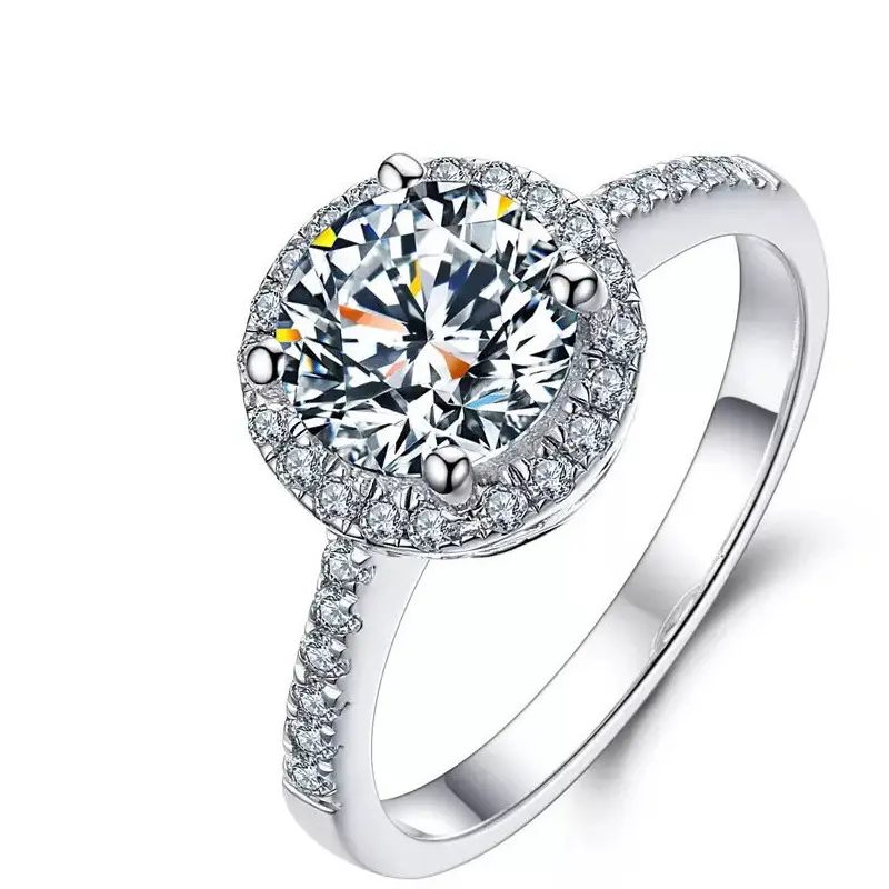 1.25-carat 925 sterling silver ring, round halo set with cubic prism, women's engagement ring cluster ring navette ring  marquise rings bezel set ring engagementrings back to school shopping  tiana ring
