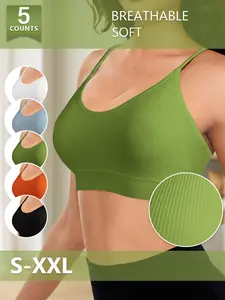 Women's Breathable Seamless Ribbed Bras Set, Soft Comfortable Fit Everyday Underwear, Diverse Colors & Sizes S-Xxl, Ideal for Daily Wear, Womenswear