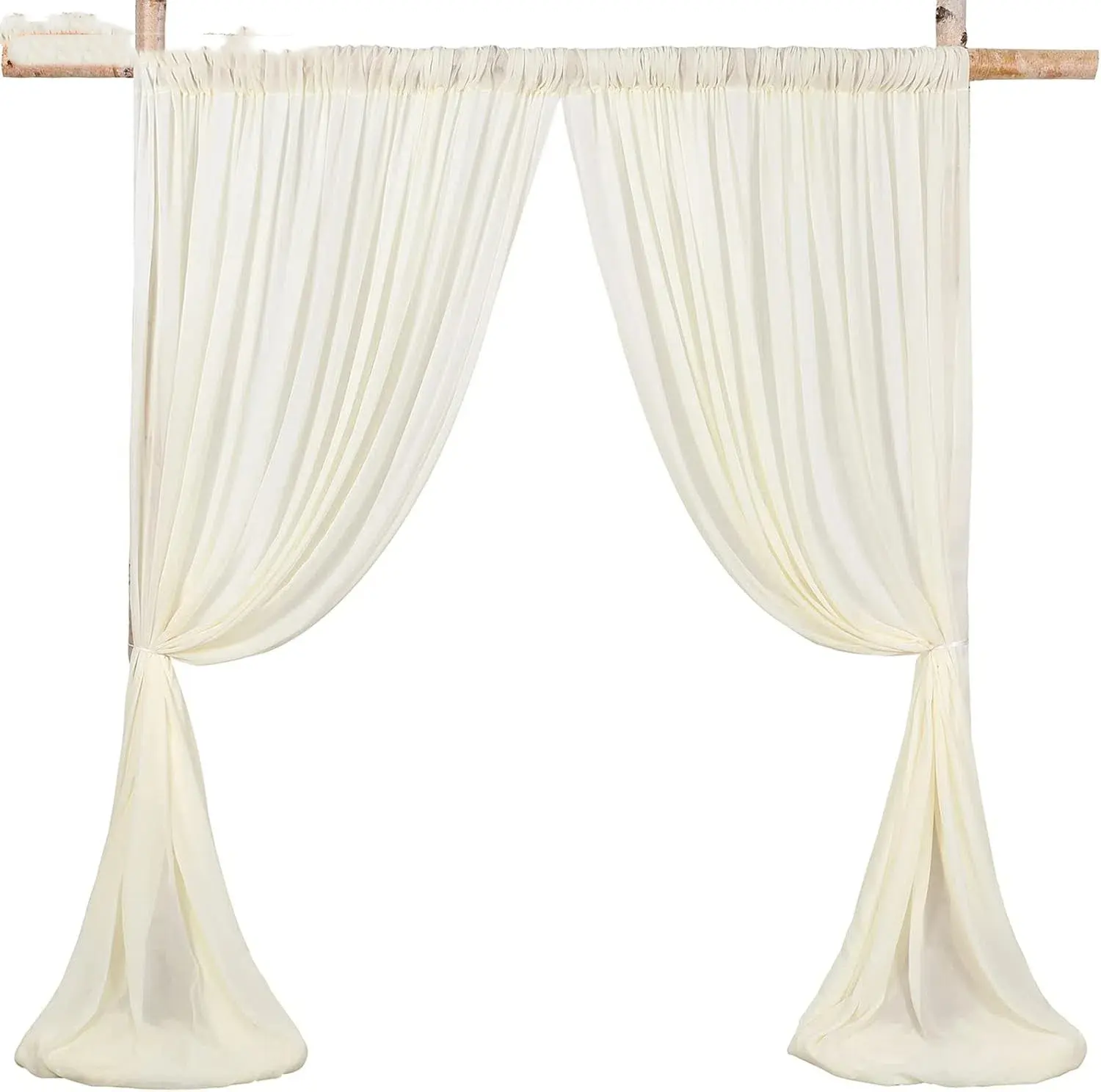 2-Panel Ivory Sheer Backdrop Curtains (5x10 ft Size), Cream White Chiffon-Like Drapes with Flower & Sequin Accents, Wrinkle-Free Hanging Banners for Wedding Arch, Anniversary Events