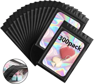 300 Pack 4.1x6inch Mylar Holographic Bags with Clear Window Resealable Zipper Foil Pouches for Food Storage Samples Small Business Organiser