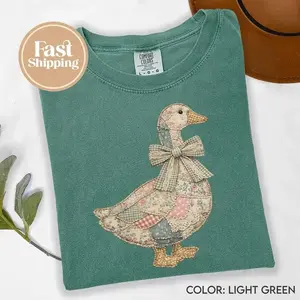 Comfort Colors Faux Patchwork Grandmacore Goose Vintage T-shirt Easter Graphic Tee Floral Retro Coquette Duck Tshirt Cottagecore Gingham Spring Tee