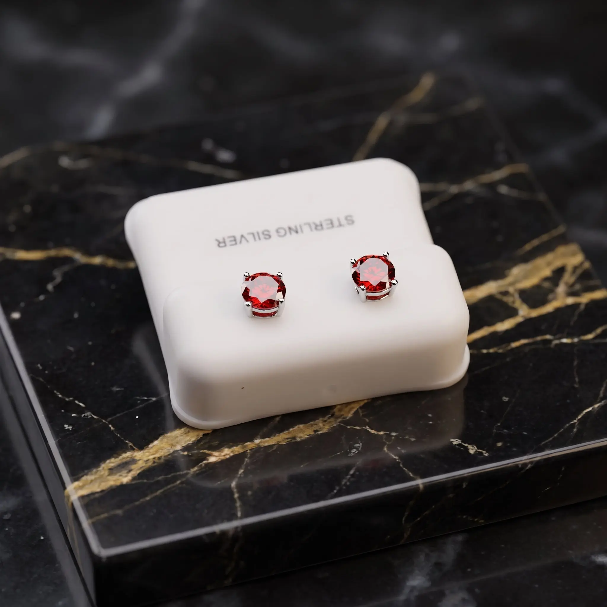 925 Sterling Silver Ruby Red CZ Earring Studs, 6mm Round Jewelry Accessories