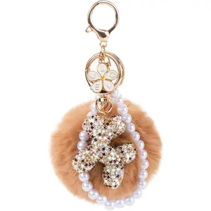 Cute keychains, Balloon Dog Bag Charms for Women, Purse Charms, Pearl Keychain Wristlet, Shiny Rhinestone Key Chain