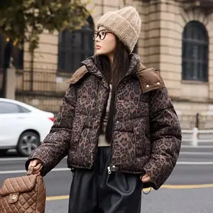 Leopard Print Puffer Jacket Down Cotton Coat Women Short Thick Loose 2025 Winter Cotton Outerwear(Sheet)