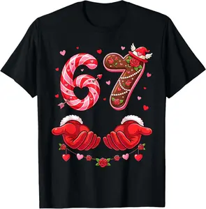 100% Cotton Unisex Valentines Day Six Seven 6 7 Meme Hand Heart 67 Men Boy T-Shirt
