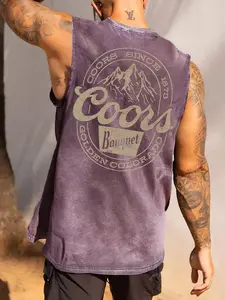 Men's Pure Cotton Sleeveless T-Shirt, Street Art Design Print, Washed Out Craftsmanship, Breathable Cut, Summer Trendy Wear, Casual Tshirt, Top, Casual Style Tee