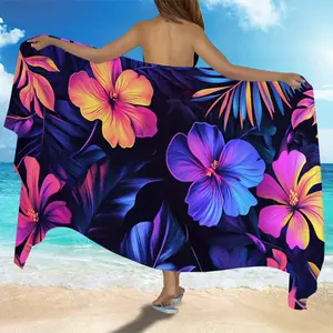 1pc Vibrant Floral Sarong for Women, Quick-Drying and Absorbent Microfiber Beach Blanket, Ideal for Travel, Camping, and Summer Vacations