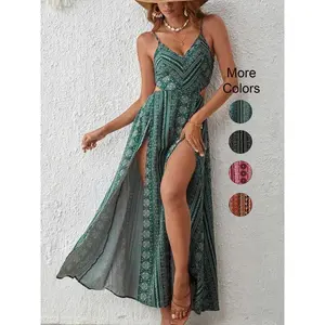 Women’s striped bodycon dress with thigh slit and backless thin shoulder straps, perfect for beach vacations and layering GARMENTARY