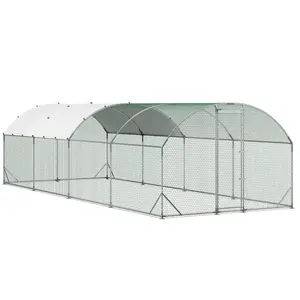 Large Metal Chicken Coop, 9x 25x 6.6 ft, Walk-in Chicken Run House with Waterproof Cover Sturdy Frame, Dome Roof Poultry Cage Duck Pen for Rabbit Hen Goose Outdoor Backyard Farm Use