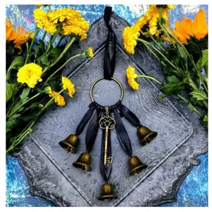 Magic Key Witch Bells Door Hanger, Rustic Vintage Bells with Skeleton Key, Wiccan Protection Charm, Perfect for Home, Car, and Ritual Use, Adds a Mystical, Rustic Vibe