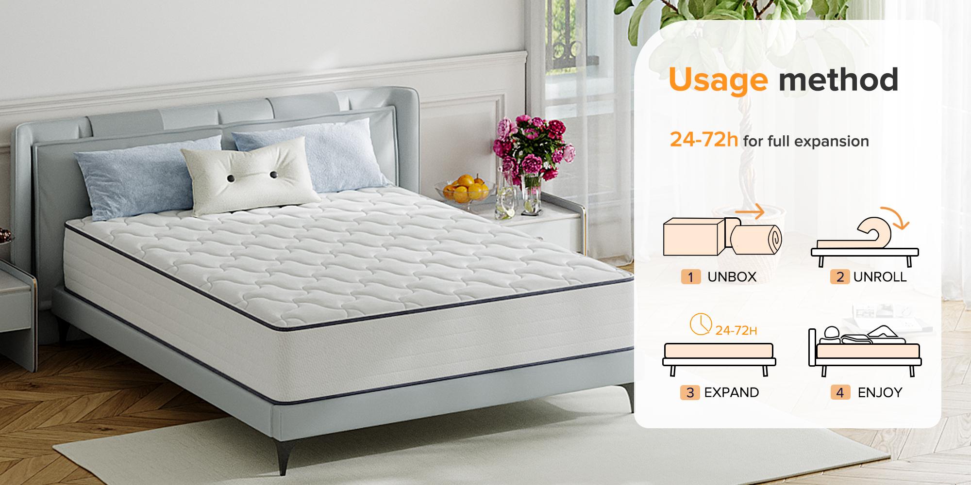 8/10/12" Fiberglass Free Hybrid Mattress: Medium Firm Full Bed with Fitted Sheet, Enhanced Edge Support, Silent Pocket Spring, No Sagging High-Density Foam, SGS Certified for Deep Sleep