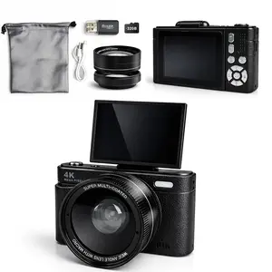 High-Definition Digital Vlogging Camera with Auto Focus, Detachable Wide-Angle Lens, 16x Zoom, 32GB Storage, Ideal for Short Videos and Travel