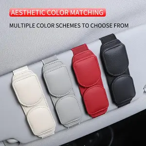 Universal Magnetic Leather Sunglasses Holder, Car Multi-Functional Eyeglass Clip, Card Receipt Storage Organizer, Upgraded Dual Position
