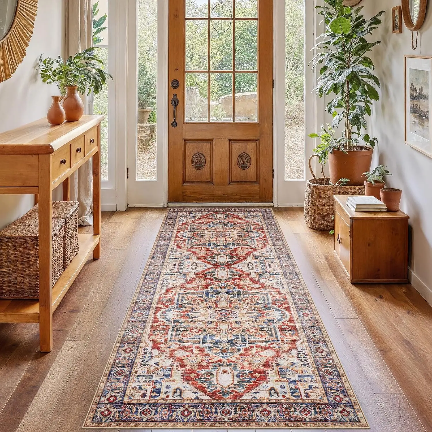 AMADA HOMEFURNISHING 2x6 Washable Runner Rug, Low-Profile Kitchen Rugs with Non-Slip Backing & Durable Edge Binding, Vintage Entryway Runner Rug for Bedroom & Hallway