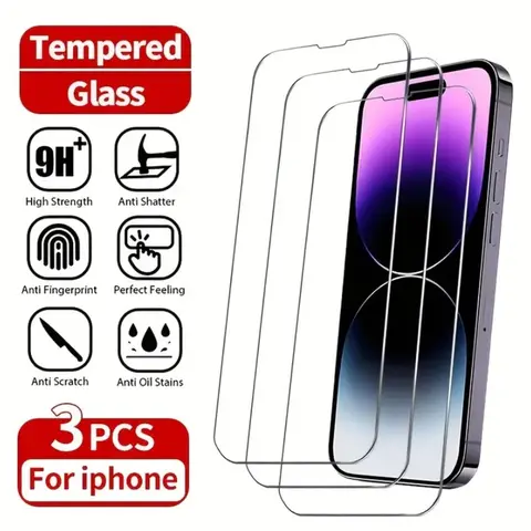 3-Pieces Shatter-Resistant HD 9H Hardness Tempered Glass Screen Protectors for iPhone Series (17/16/15/14/13/12/11 Pro Max) - Full Coverage, Bubble-Free Installation, Shockproof Smartphone Accessories, Fits iPhone 17 Pro Max