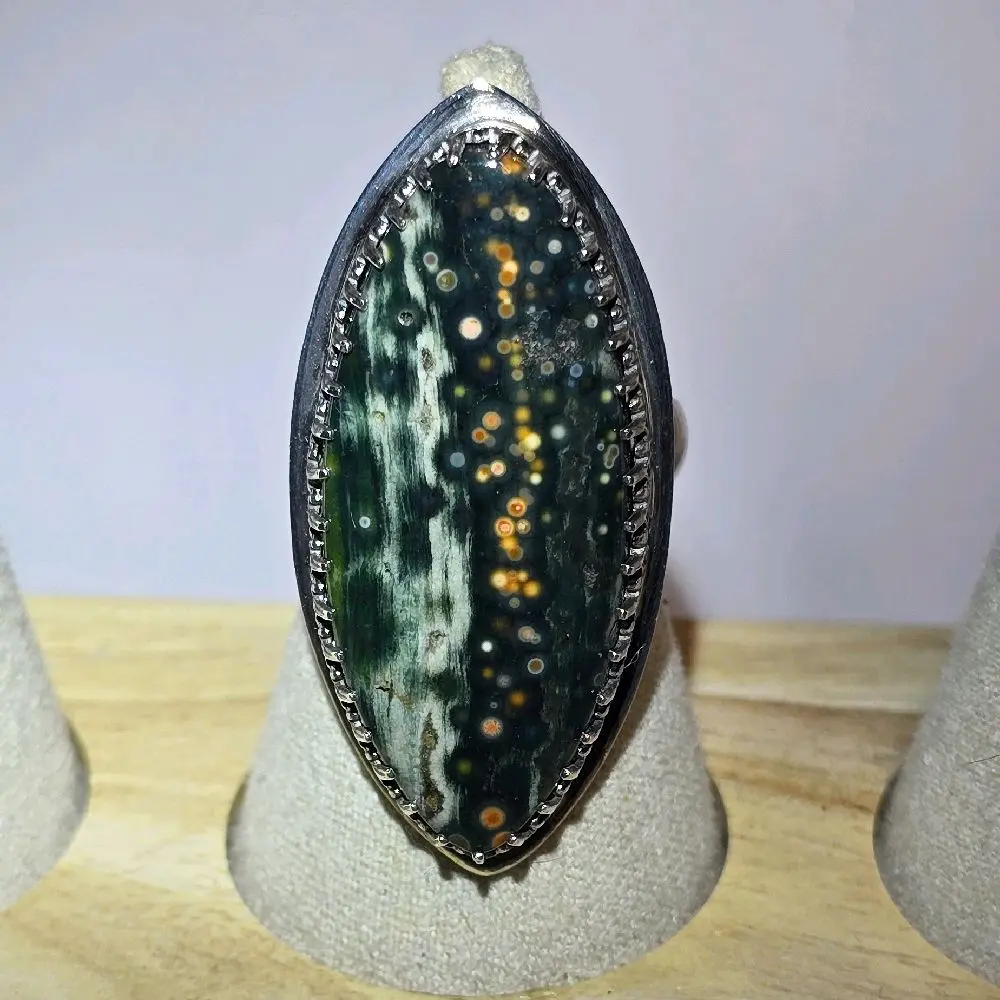 Ocean Jasper Marquise Adjustable Ring