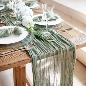 Gauze Table Runner Dinning Table Decoration 90*300CM Rustic Country Boho Beach Wedding Party Table Decor Christmas Table Runners