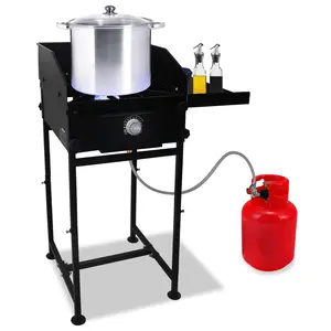 High BTU Propane Stove by [Brand Name] For Outdoor Use - 1 Burner With Side Shelf & Wind Panel - Steel Gas Stove With Regulator & Hose