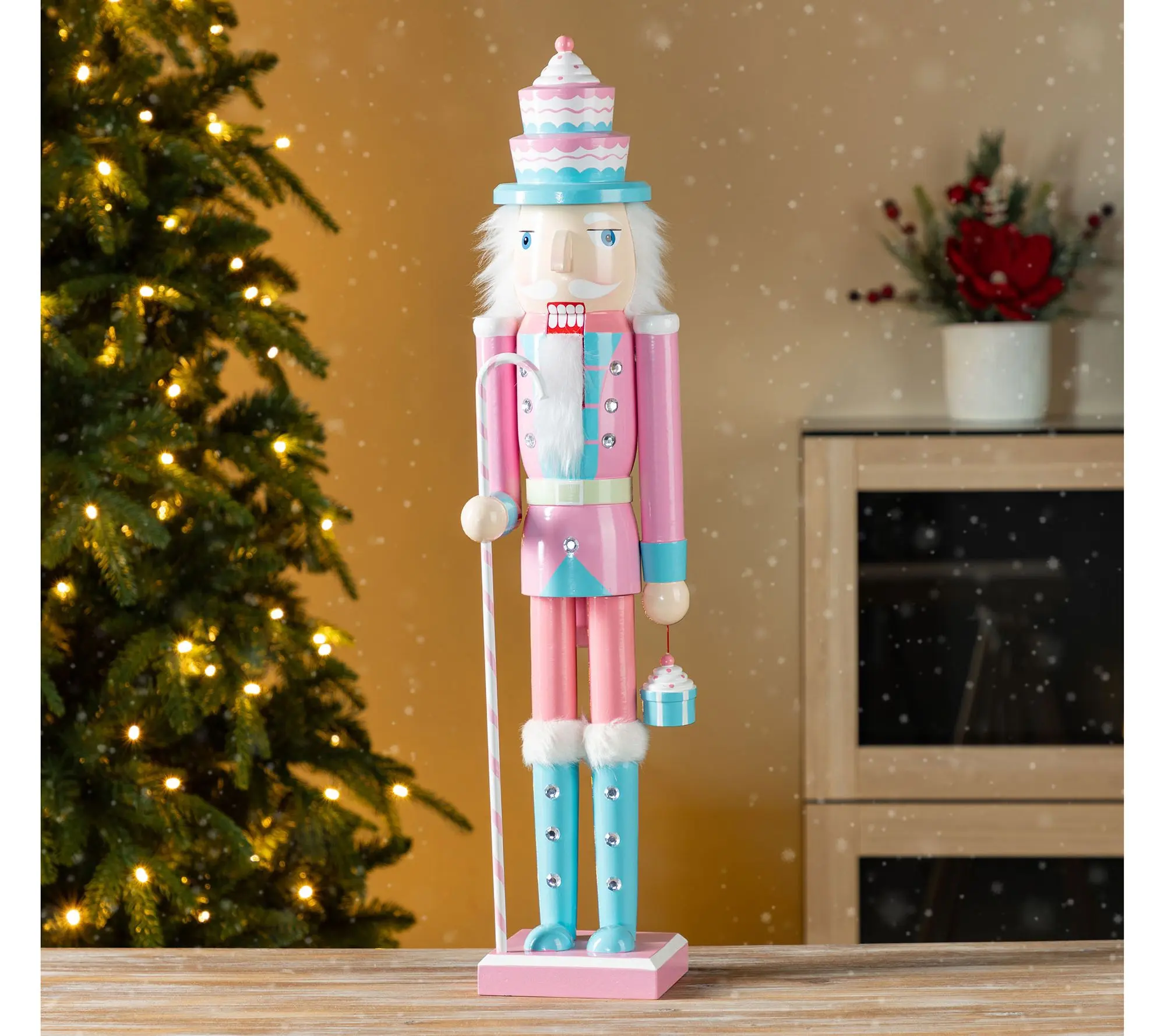 Glitzhome 24"H Wooden Christmas Pink Cake Nutcracker Glitzhome 24"H Wooden Christmas Pink Cake Nutcracker