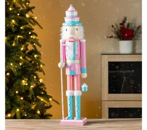 Glitzhome 24"H Wooden Christmas Pink Cake Nutcracker Glitzhome 24"H Wooden Christmas Pink Cake Nutcracker