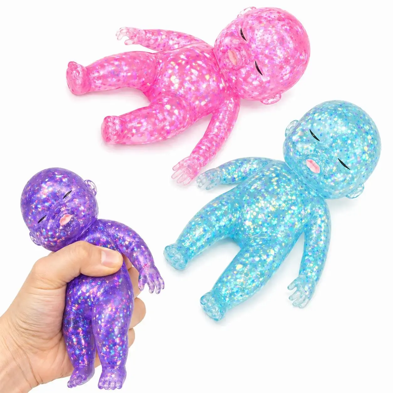 Mega Glitter Squishy Baby Toy, Slow Rising Glitter Squeeze Toy for Stress Relief, Soft Sensory Fidget Toy for Kids & Adults, Cute Stretchy Collectible Squishies