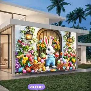 Easter Background Cloth, Colorful Balloon Bunny Design, Polyester Material, Spring Hanging Decoration for Indoor Outdoor Photography Party Banner