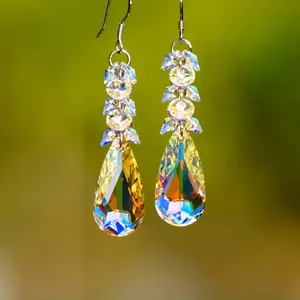 Creative fashion shining crystal long water drop fringed earrings femininity new personalized earrings high-end earrings shopping spree
