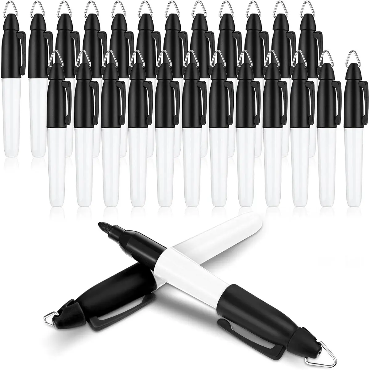 24-Piece Mini Permanent Markers, 9.2cm Length, Clip-On Golf Keychain Caps, Medium Tip, Elastic Ink, Comfortable-Grip Pens for Students & Doctors, Back to School Haul Office Supplies, Black Doodling & Outdoor Activities Gifts