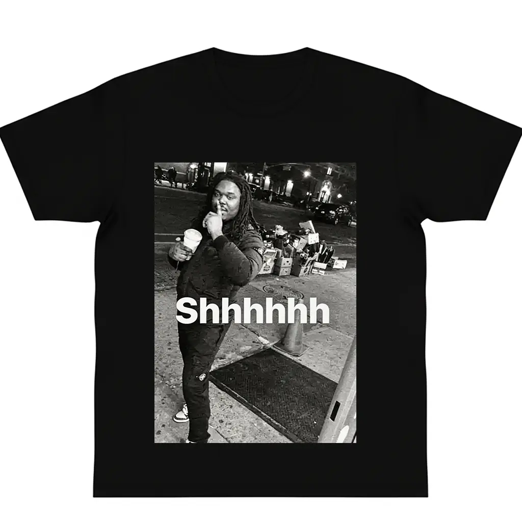Oversized cotton LUCKI "Shhhhhh" Graphic T-Shirt Meme Funny tees Rapper Classic Gift y2k fashion Casual Streetwear Top Trending Machine Wash Safe