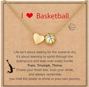18K Gold Plated Basketball & Heart Necklace Tarnish-Free Titanium Steel Pendant for Girls Women ,Sporty Jewelry Gift for girlfriend,Adjustable Chain Necklace