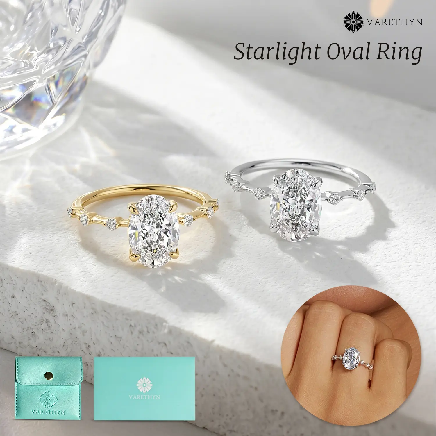 14k Gold Plated Oval Star Ring for Women, CZ Stone Sparkle Band, Trendy Stacking Jewelry Gift for Her