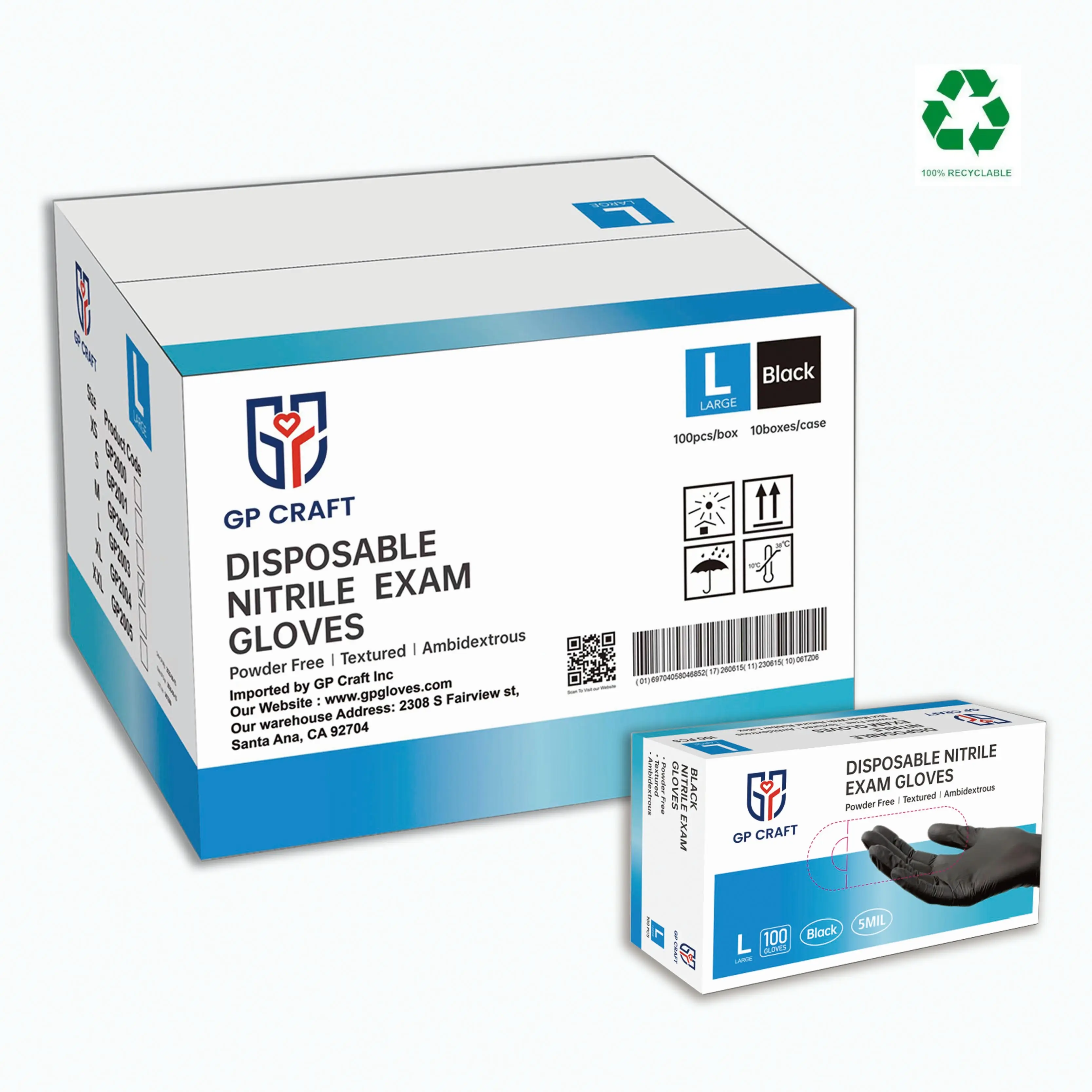 GP Craft Disposable Nitrile Gloves, 5Mil Durable Waterproof Chemical-Resistant, Powder-Free Latex-Free, 1000Pcs/Case 100Pcs Pack for Cleaning, Cooking, Tattoo, Pet Care, Durable Cleaning Gloves