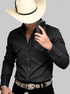 Men’s Western Embroidered Cowboy Shirt – Long Sleeve Button Down Rodeo Ranch Dress Shirt for Country Concerts.