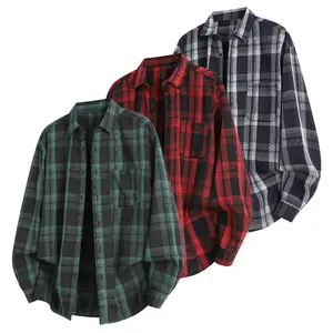 Relaxed Fit Oversized Plaid Button-Up Shirt with Chest Pocket and Roll-Up Sleeves