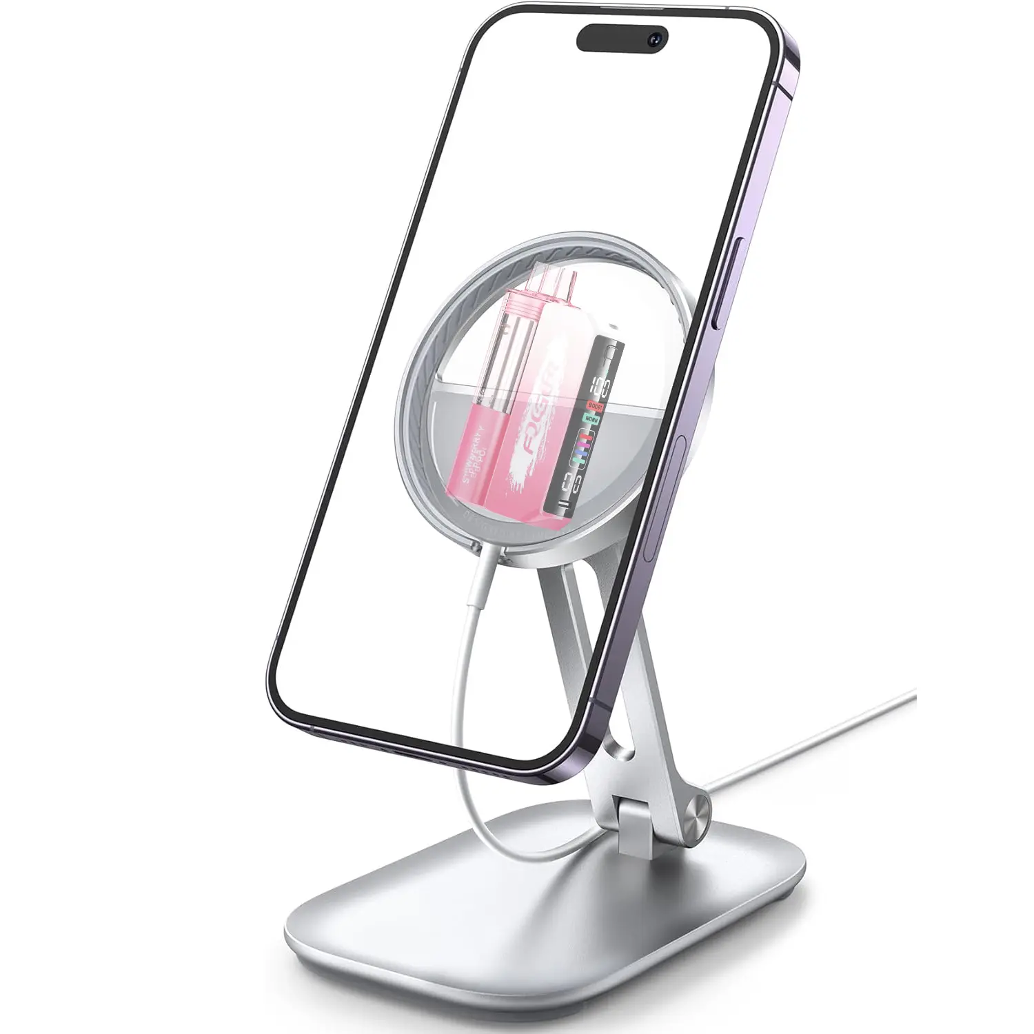 FOGER Aluminum Cell Phone Stand, Adjustable Desk Phone Holder for iPhone | Adjustable Viewing Angle, Stable Anti-Slip Base, Case Friendly for iPhone 17 16 15 14 Pro Max, Office Desk Essential Cellphone Smartphone Mount