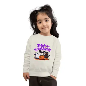 Trick or Treat Squad Kids Sweater– Toddler Crewneck – Pink Groovy Lettering – Curly Hair Kids Shirt Gift - Heavy Blend Youth Crewneck Sweatshirt - 18000B